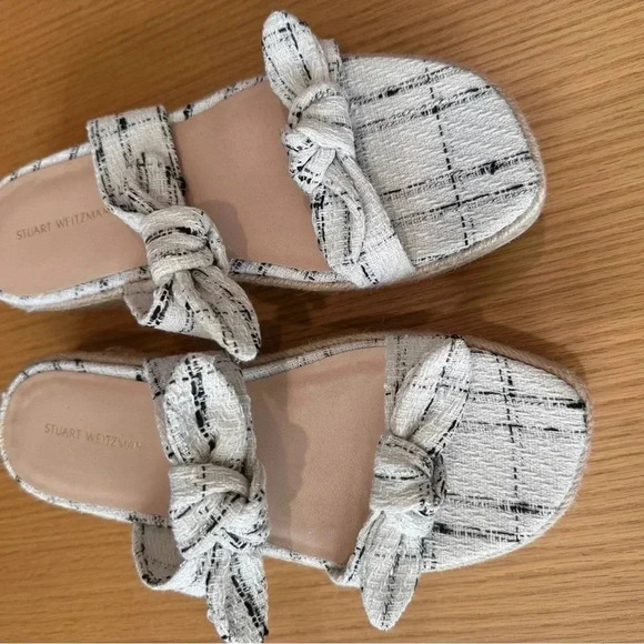 Stuart Weitzman Bandeau Espadrilles Flat Sandals Tweed Bows Womens Size 7.5 - Picture 10 of 12
